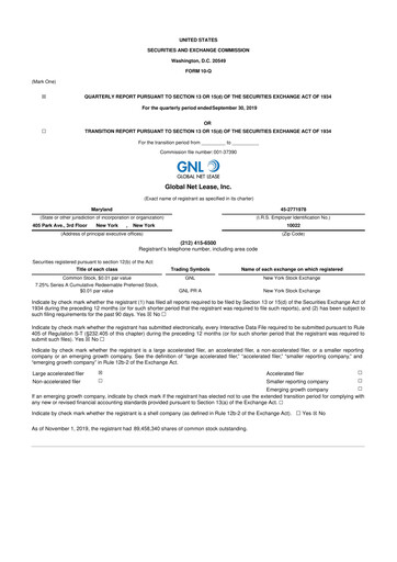 Miniature Global Net Lease
 10-Q Rapport trimestriel 2019 