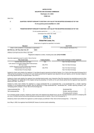 Miniature Global Net Lease
 10-Q Rapport trimestriel 2020 