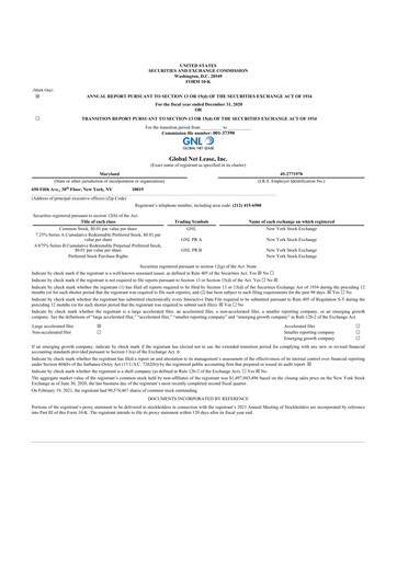 Thumbnail Global Net Lease
 10-K Annual Report 2020
