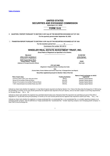 Vorschaubild Wheeler Real Estate Investment Trust 10-Q Quartalsbericht 2025 