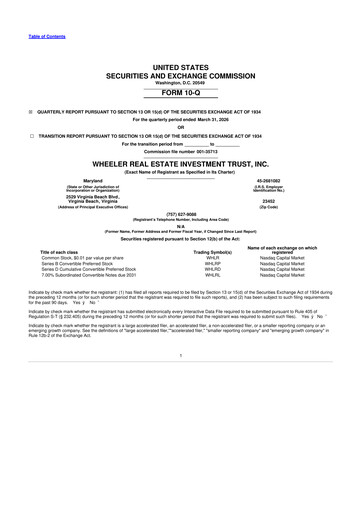 Vorschaubild Wheeler Real Estate Investment Trust 10-Q Quartalsbericht  