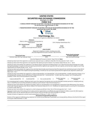 Thumbnail Vital Energy 10-K Annual Report 2022