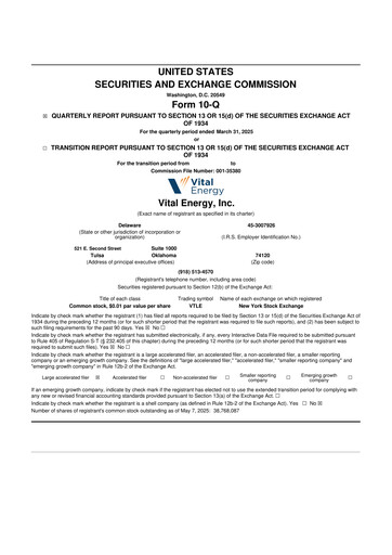 Vorschaubild Vital Energy 10-Q Quartalsbericht 2025 