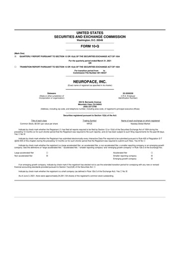 Miniature NeuroPace 10-Q Rapport trimestriel 2021 