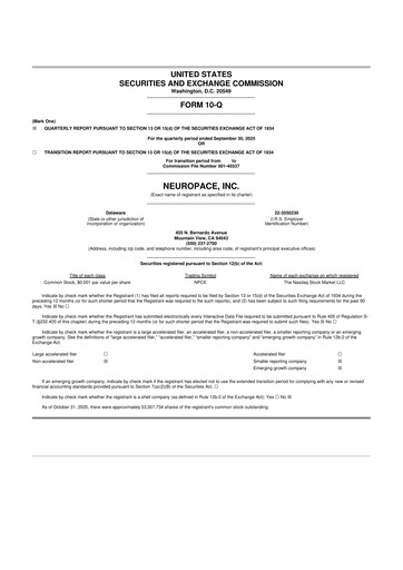 Miniature NeuroPace 10-Q Rapport trimestriel 2025 