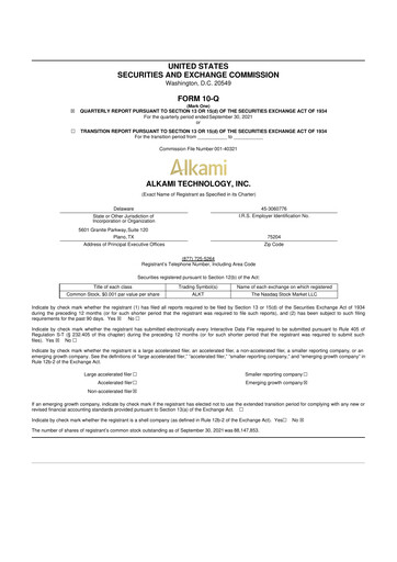 Miniature Alkami Technology 10-Q Rapport trimestriel 2021 