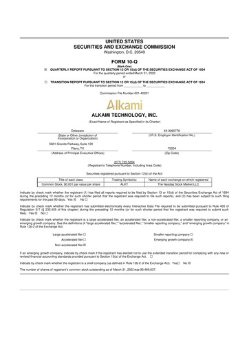 Miniature Alkami Technology 10-Q Rapport trimestriel 2022 