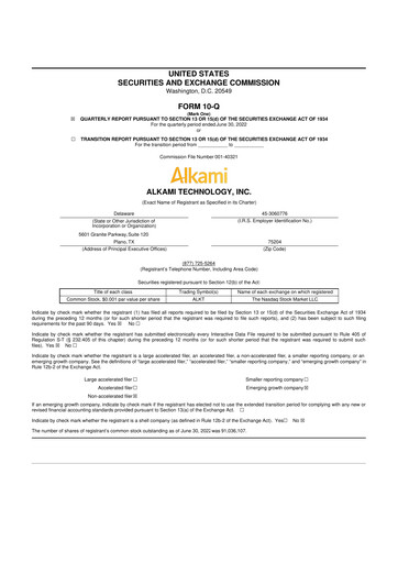 Miniature Alkami Technology 10-Q Rapport trimestriel 2022 