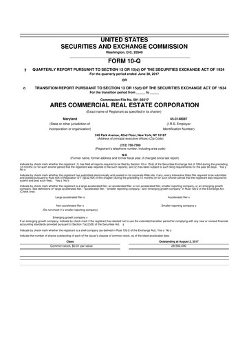 Thumbnail Ares Commercial Real Estate 10-Q Quarterly Report FY2017 