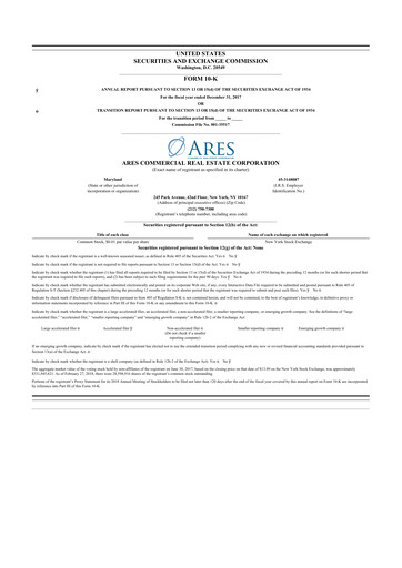 Thumbnail Ares Commercial Real Estate 10-K Annual Report 2017