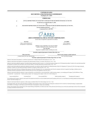 Thumbnail Ares Commercial Real Estate 10-K Annual Report 2018