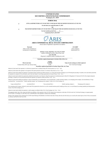 Thumbnail Ares Commercial Real Estate 10-K Annual Report 2019