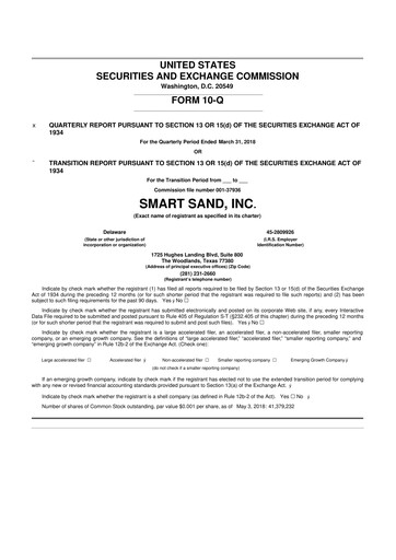 Miniature Smart Sand
 10-Q Rapport trimestriel 2018 