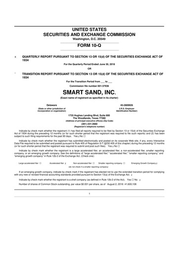 Miniature Smart Sand
 10-Q Rapport trimestriel 2018 