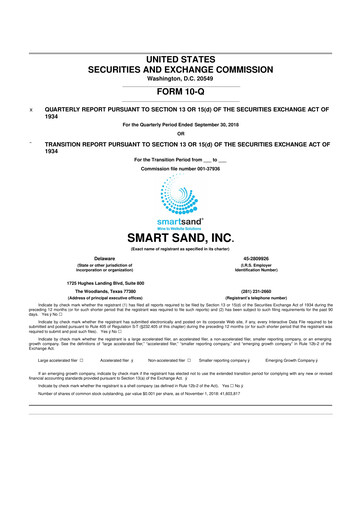 Miniature Smart Sand
 10-Q Rapport trimestriel 2018 