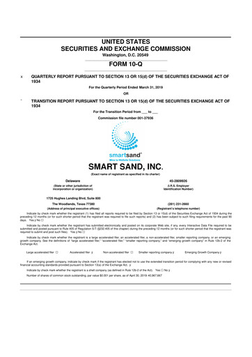 Miniature Smart Sand
 10-Q Rapport trimestriel 2019 