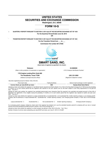 Miniature Smart Sand
 10-Q Rapport trimestriel 2019 