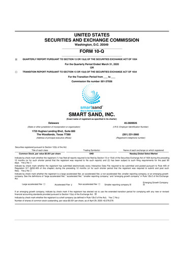 Miniature Smart Sand
 10-Q Rapport trimestriel 2020 