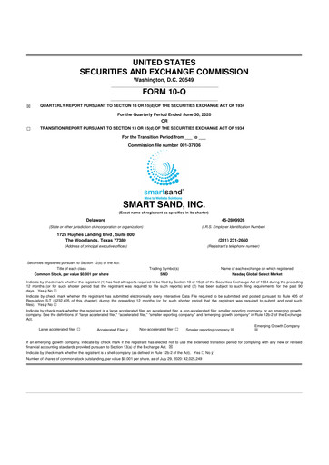 Miniature Smart Sand
 10-Q Rapport trimestriel 2020 