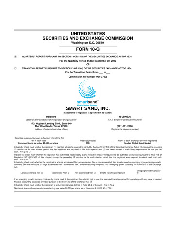 Miniature Smart Sand
 10-Q Rapport trimestriel 2020 