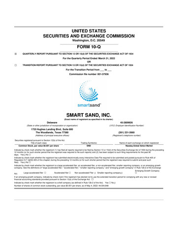 Miniature Smart Sand
 10-Q Rapport trimestriel 2022 
