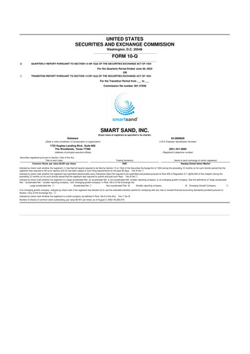 Miniature Smart Sand
 10-Q Rapport trimestriel 2022 