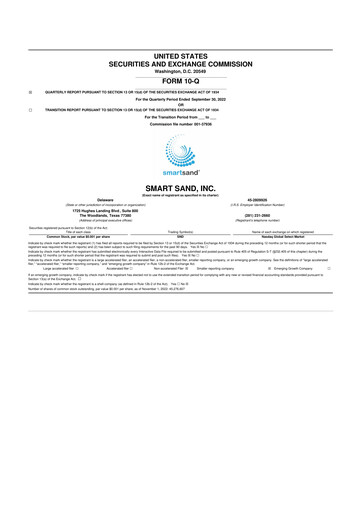 Miniature Smart Sand
 10-Q Rapport trimestriel 2022 