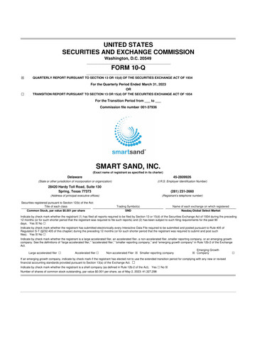 Miniature Smart Sand
 10-Q Rapport trimestriel 2023 