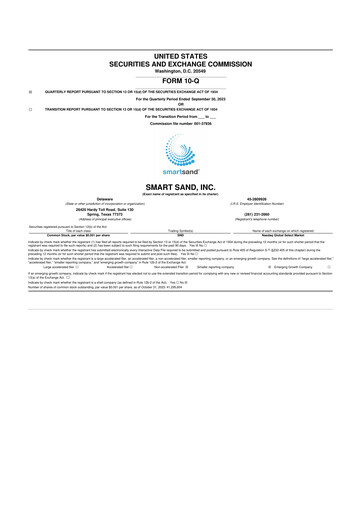 Miniature Smart Sand
 10-Q Rapport trimestriel 2023 