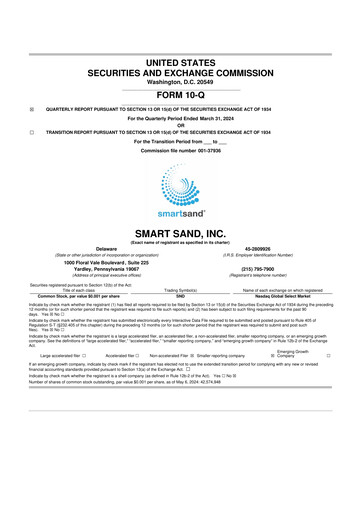 Miniature Smart Sand
 10-Q Rapport trimestriel 2024 