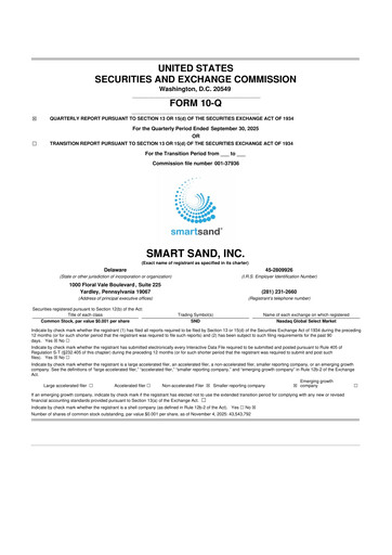 Miniature Smart Sand
 10-Q Rapport trimestriel 2025 