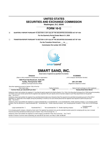 Thumbnail Smart Sand
 10-Q Quarterly Report FY 