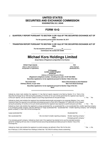 Thumbnail Capri Holdings 10-Q Quarterly Report FY2018 