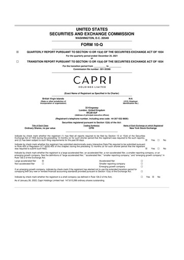 Thumbnail Capri Holdings 10-Q Quarterly Report FY2022 