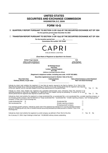 Thumbnail Capri Holdings 10-Q Quarterly Report FY2024 