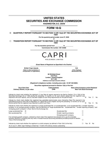 Thumbnail Capri Holdings 10-Q Quarterly Report FY2027 
