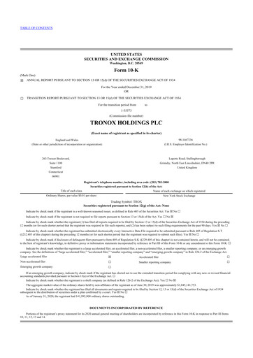 Miniature Tronox 10-K Rapport annuel 2019