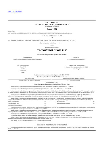 Miniature Tronox 10-K Rapport annuel 2020