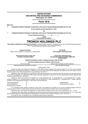 Thumbnail Tronox 10-Q Quarterly Report FY2021 