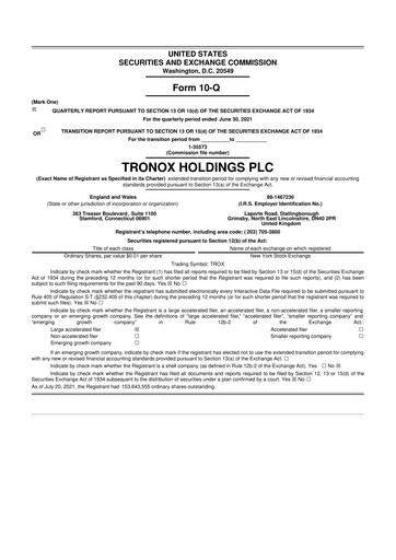 Thumbnail Tronox 10-Q Quarterly Report FY2021 