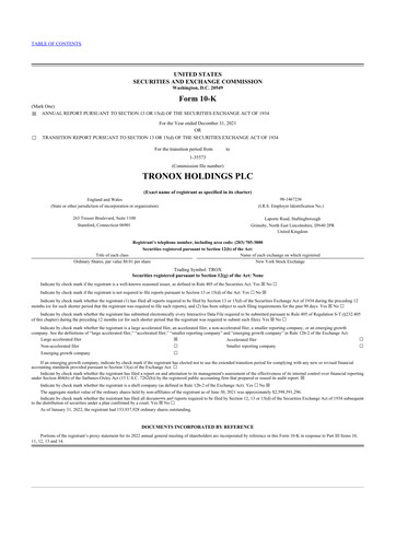 Miniature Tronox 10-K Rapport annuel 2021