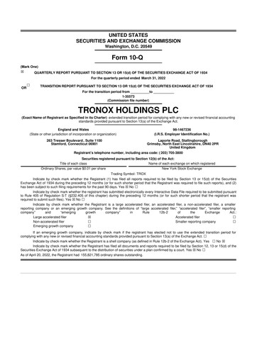 Thumbnail Tronox 10-Q Quarterly Report FY2022 