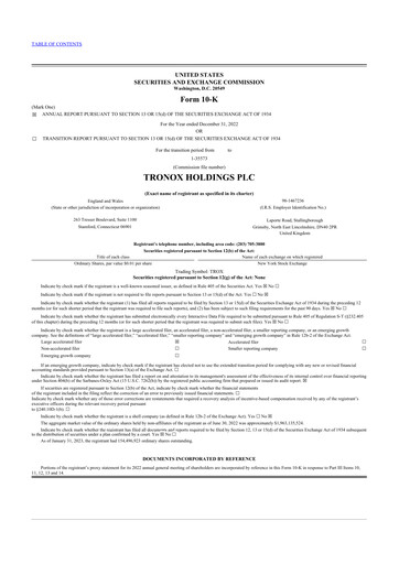Miniature Tronox 10-K Rapport annuel 2022