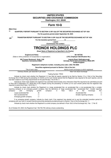 Thumbnail Tronox 10-Q Quarterly Report FY2023 