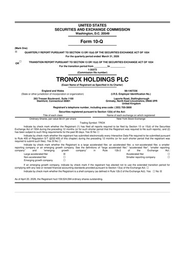 Thumbnail Tronox 10-Q Quarterly Report FY 
