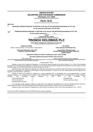 Thumbnail Tronox 10-Q Quarterly Report FY2026 
