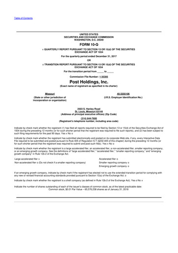 Thumbnail Post Holdings
 10-Q Quarterly Report FY2018 