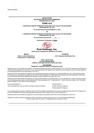 Thumbnail Post Holdings
 10-Q Quarterly Report FY2018 