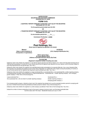 Thumbnail Post Holdings
 10-Q Quarterly Report FY2018 