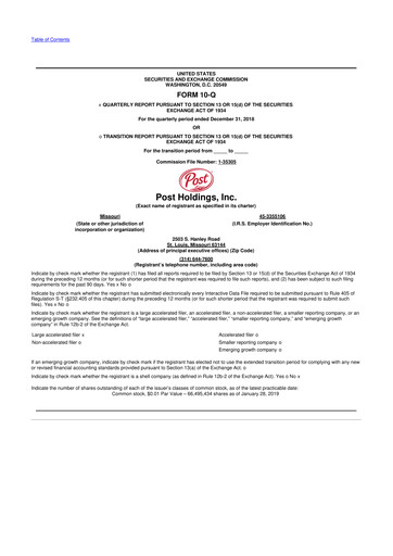 Thumbnail Post Holdings
 10-Q Quarterly Report FY2019 